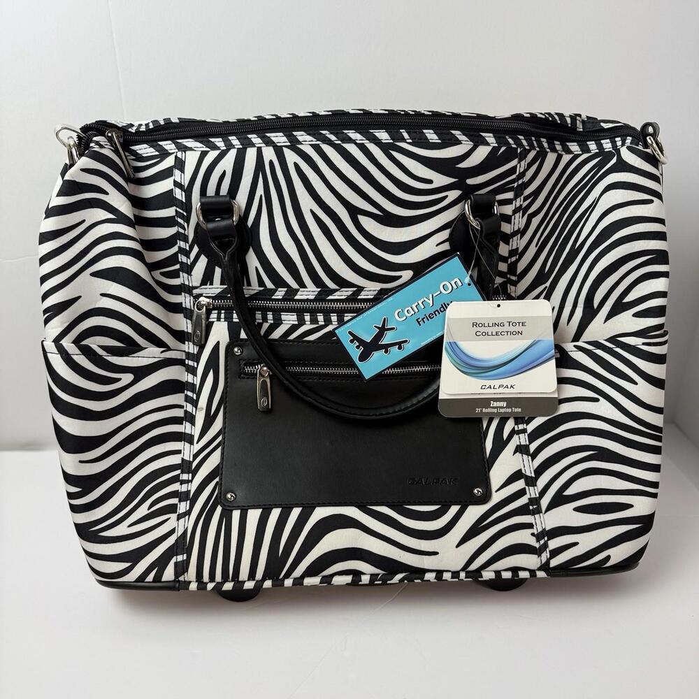 Calpak Zanny 21 Rolling Laptop Tote Zebra‎ Carry On Travel Bag Wheels NWT Wheels